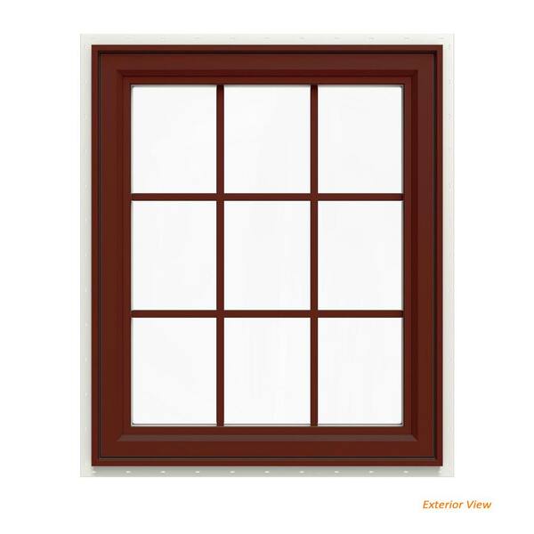 JELD-WEN 29.5 in. x 35.5 in. V-4500 Series Red Painted Vinyl Left-Handed Casement Window with Colonial Grids/Grilles