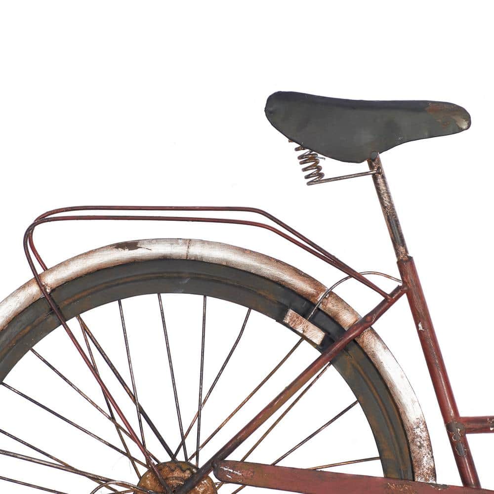 Red Iron Vintage Bicycle Wall Sculpture with Seat and Handles