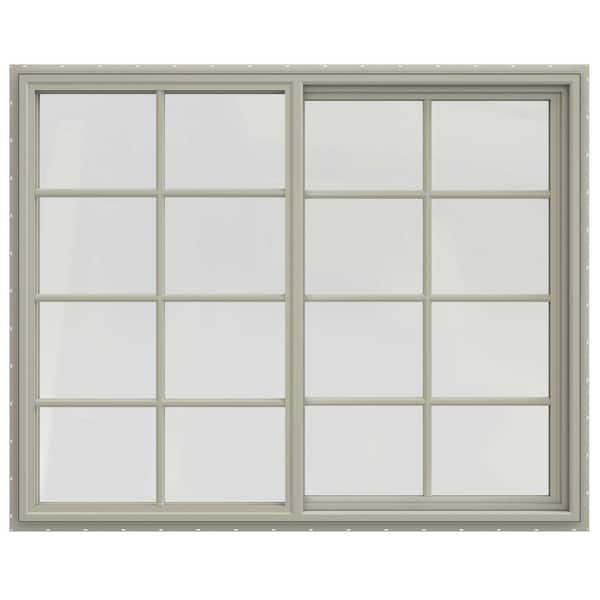 JELD-WEN 59.5 in. x 47.5 in. V-4500 Series Desert Sand Vinyl Left-Handed Sliding Window with Colonial Grids/Grilles
