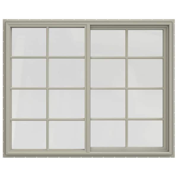 JELD-WEN 59.5 in. x 47.5 in. V-4500 Series Desert Sand Painted Vinyl Left-Handed Sliding Window with Colonial Grids/Grilles