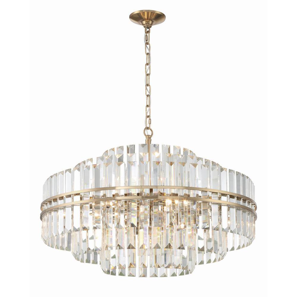 Aged Brass and Crystal 16-Light Chandelier
