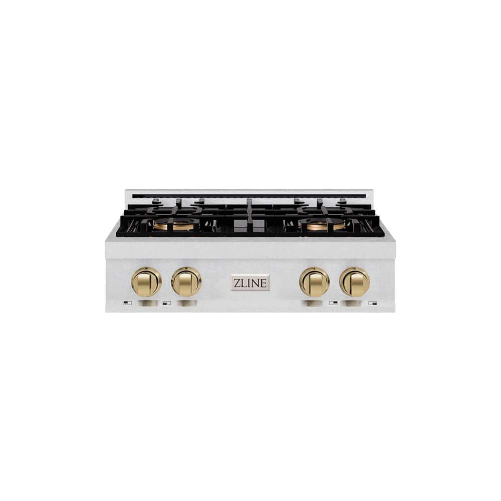 Autograph 30 in. Classic Gas Rangetop with 4-Burner DuoPro Cooktop in Satin Stainless Steel and Champagne Bronze