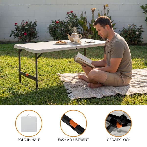 HDX 4 ft. Almond Resin Top Single Hand Adjustable Height Indoor