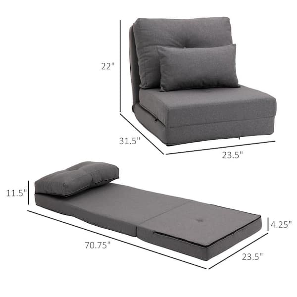 HomCom 23.5 in. Dark Grey Linen Double Sofa Bed with 7-Position Adjustable Backrest 833-965V80CG The Home Depot