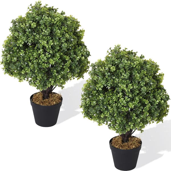 poetree 2 ft. Topiaries Trees Artificial Outdoors 2 Pack Fake Boxwood Bushes in Potted Tree