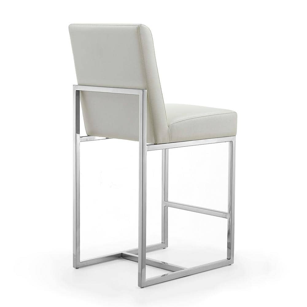 Pearl White Polished Chrome Geometric Counter Stool