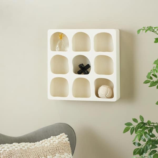19 in. W x 5 in. D Cream Wood Geometric Decorative Wall Shelf