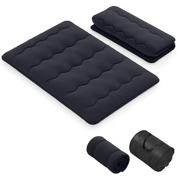 80 in. Black Fabric Full Futon Mattress Japanese Floor Pad Washable Cover Carry Bag