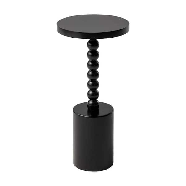 FUIN Farmhouse 11 in. Pedestal Round Wood End Table in Black