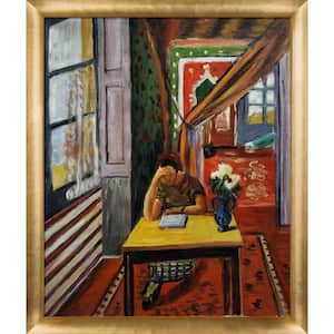 Reader Leaning Her Elbow on Table by Henri Matisse Gold Luminoso Framed People Oil Painting Art Print 23 in. x 27 in.