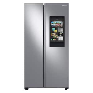 34 in. 27.3 cu. ft. Smart Side by Side Refrigerator with Family Hub in Stainless Steel, Standard Depth