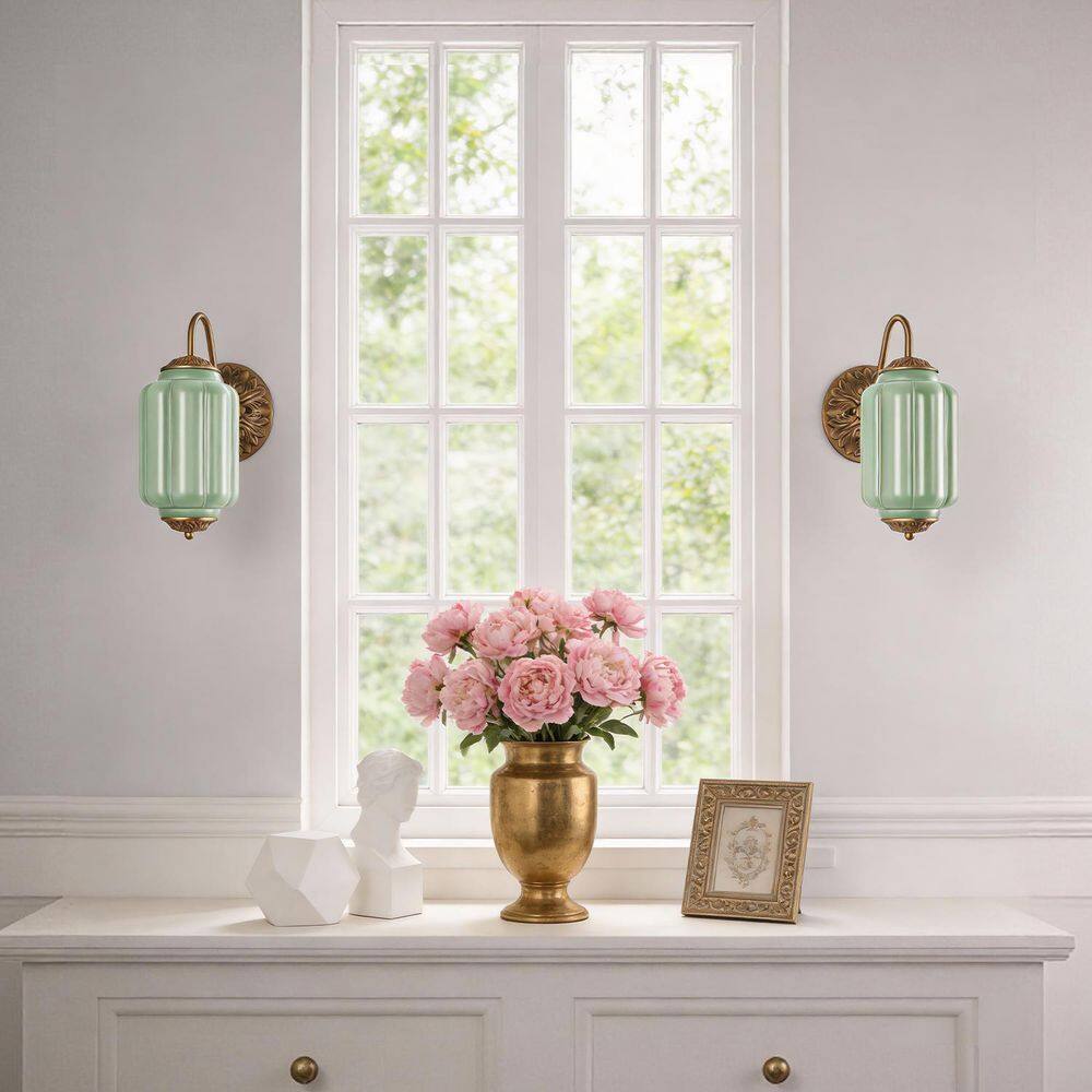 5.5 in. 1-Light Brass Vintage Milk Green Glass Wall Sconce, Antique Indoor Wall Light for Bedroom, Living Room price history on PriceWatchPro