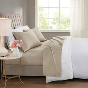 600 Thread Count 4-Piece Khaki Cooling Cotton Full Sheet Set