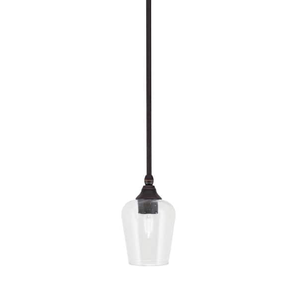 Unbranded Sparta 100-Watt 1-Light Dark Granite Shaded Pendant Light with Clear Bubble Glass, No Bulb Included