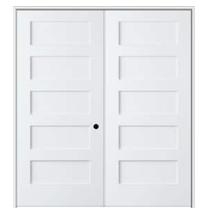 Shaker Flat Panel 36 in. x 80 in. Left Hand Active Solid Core Primed HDF Double Prehung French Door with 6-9/16 in. Jamb