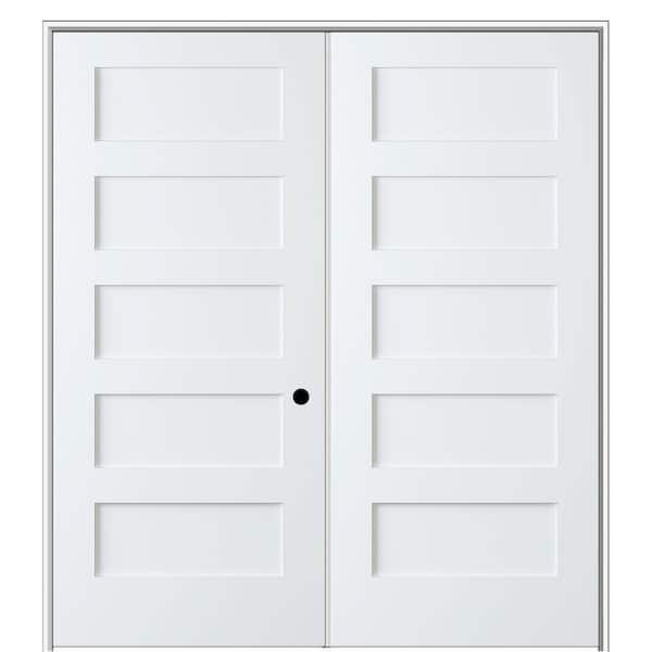 MMI Door Shaker Flat Panel 48 in. x 80 in. Left Hand Solid Core Primed Composite Double Prehung French Door with 4-9/16 in. Jamb