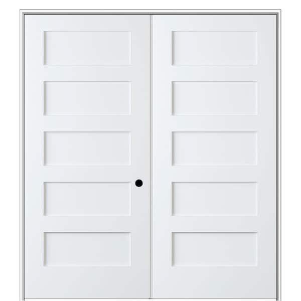 MMI DOOR Shaker Flat Panel 60 in. x 80 in. Left Hand Solid Core Primed Composite Double Prehung French Door with 4-9/16 in. Jamb