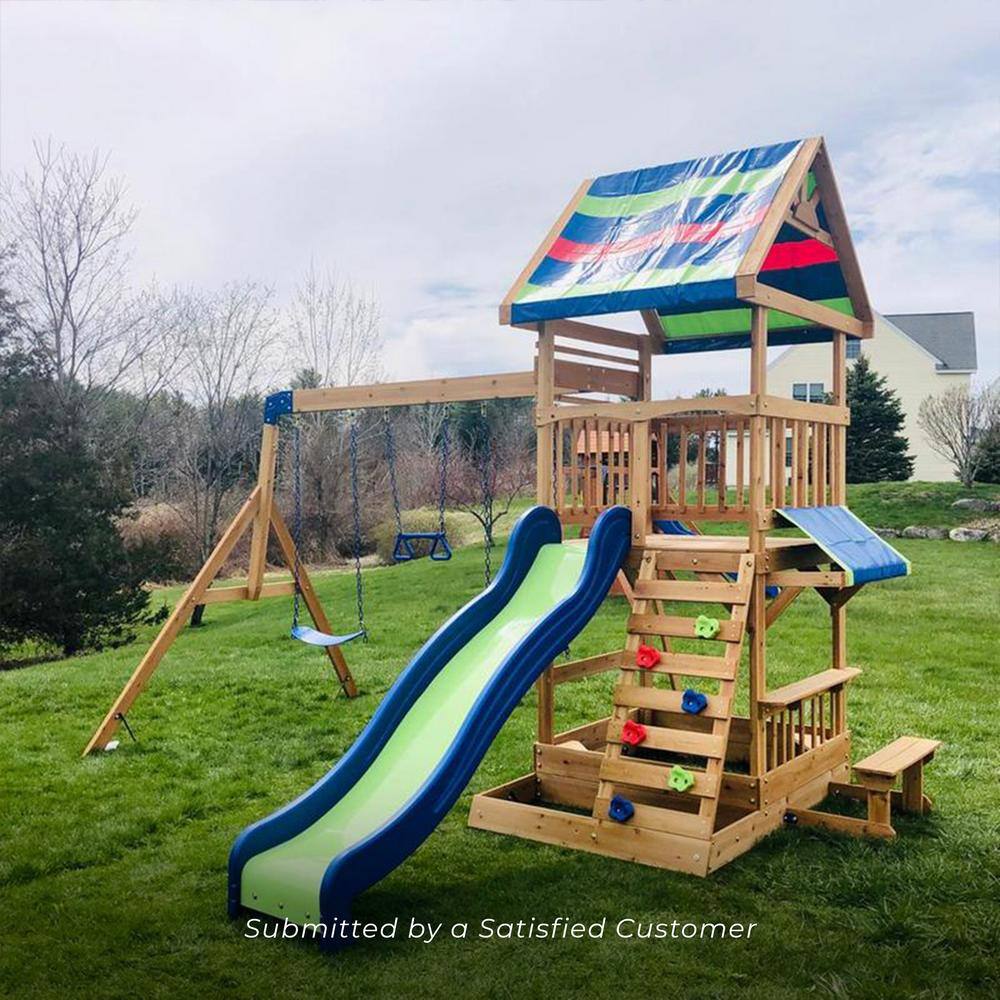 Colorful Wooden Outdoor Playset with Slide and Swings