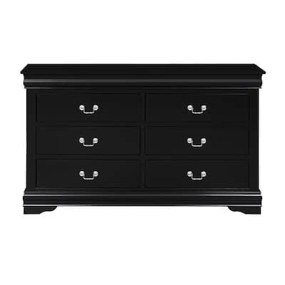 Louis Philippe 6-Drawer Black Dresser (33 H x 15 W x 57 D)