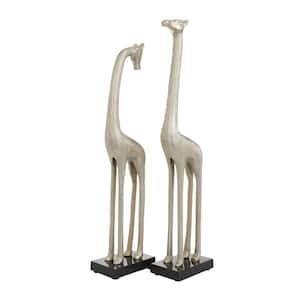 Silver Aluminum Giraffe Sculpture (Set of 2)