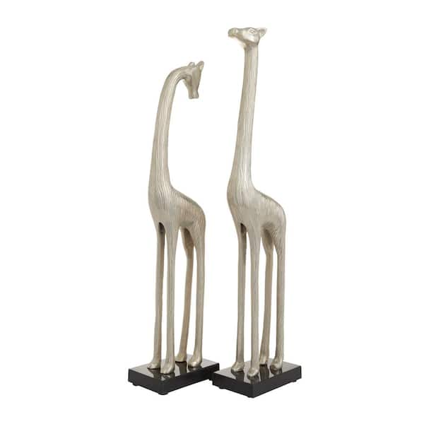 Silver Aluminum Giraffe Sculpture (Set of 2)