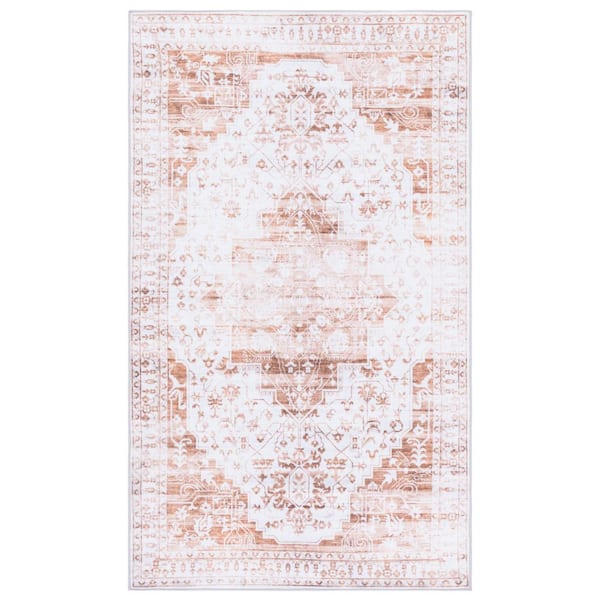 Martha Stewart Washable Beige/Gold 3 ft. x 5 ft. Machine Washable Medallion Distressed Area Rug