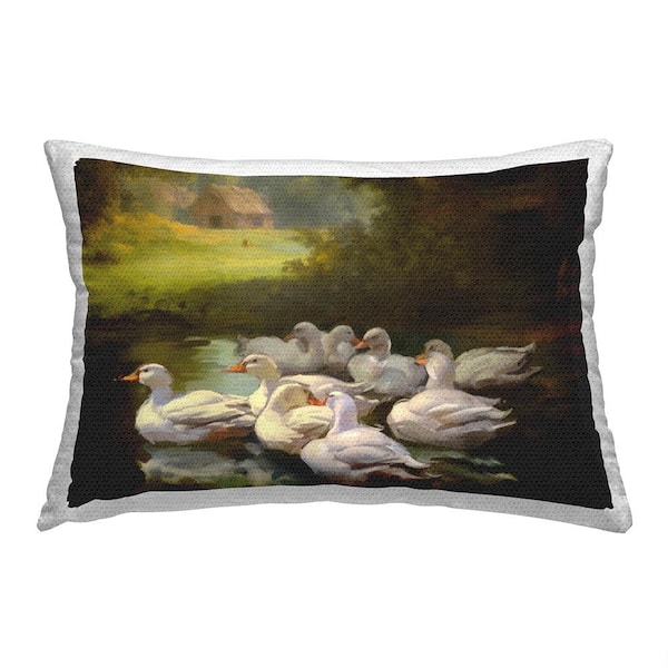 Stupell Industries Ducks in Rural Landscape Green Rectangular Outdoor Throw Pillow