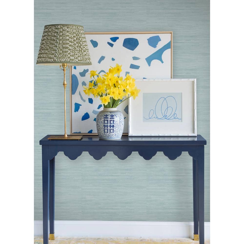 Sky Blue Faux Grasscloth Peel and Stick Wallpaper Roll