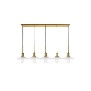 Timeless Home 48.5 in. 5-Light Brass And Clear Pendant Light, Bulbs Not Included