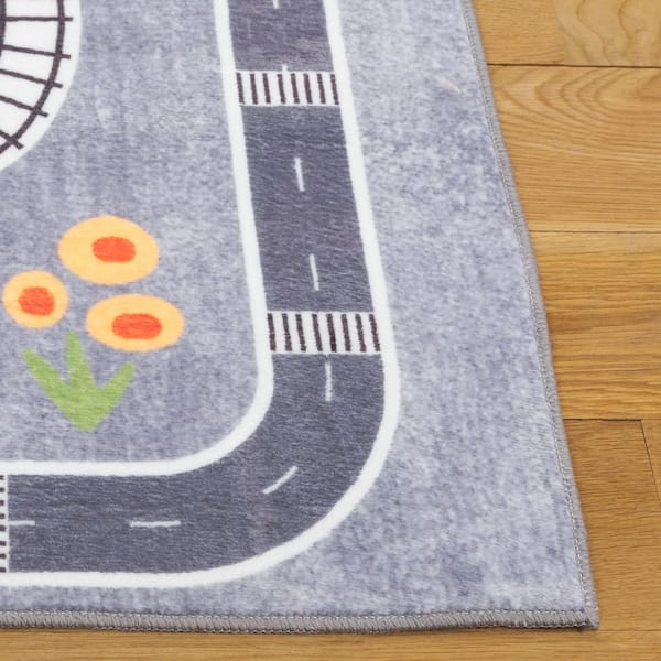 Santa Monica Kids 6 ft. x 9 ft. Light Gray/Gray City Roads Washable Area Rug