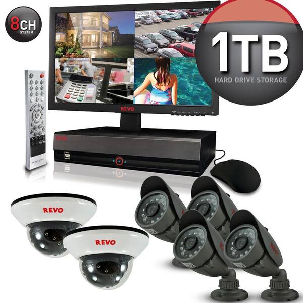 Revo 8-Channel 1TB DVR4 Surveillance System with 18.5 in. Monitor and (6) 600 TVL 33 ft. Nightvision Cameras-DISCONTINUED