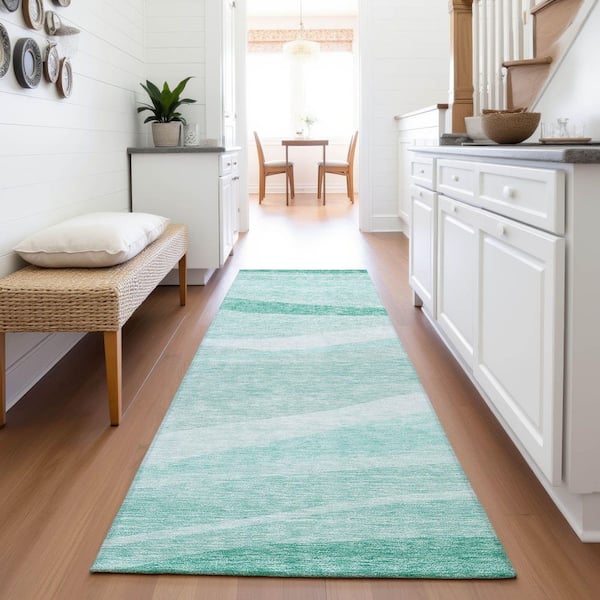 Mayfield Premium Machine Washable Abstract AMF1099 Aqua 2 ft. 3 in. x 7 ft. 6 in. Runner Rug