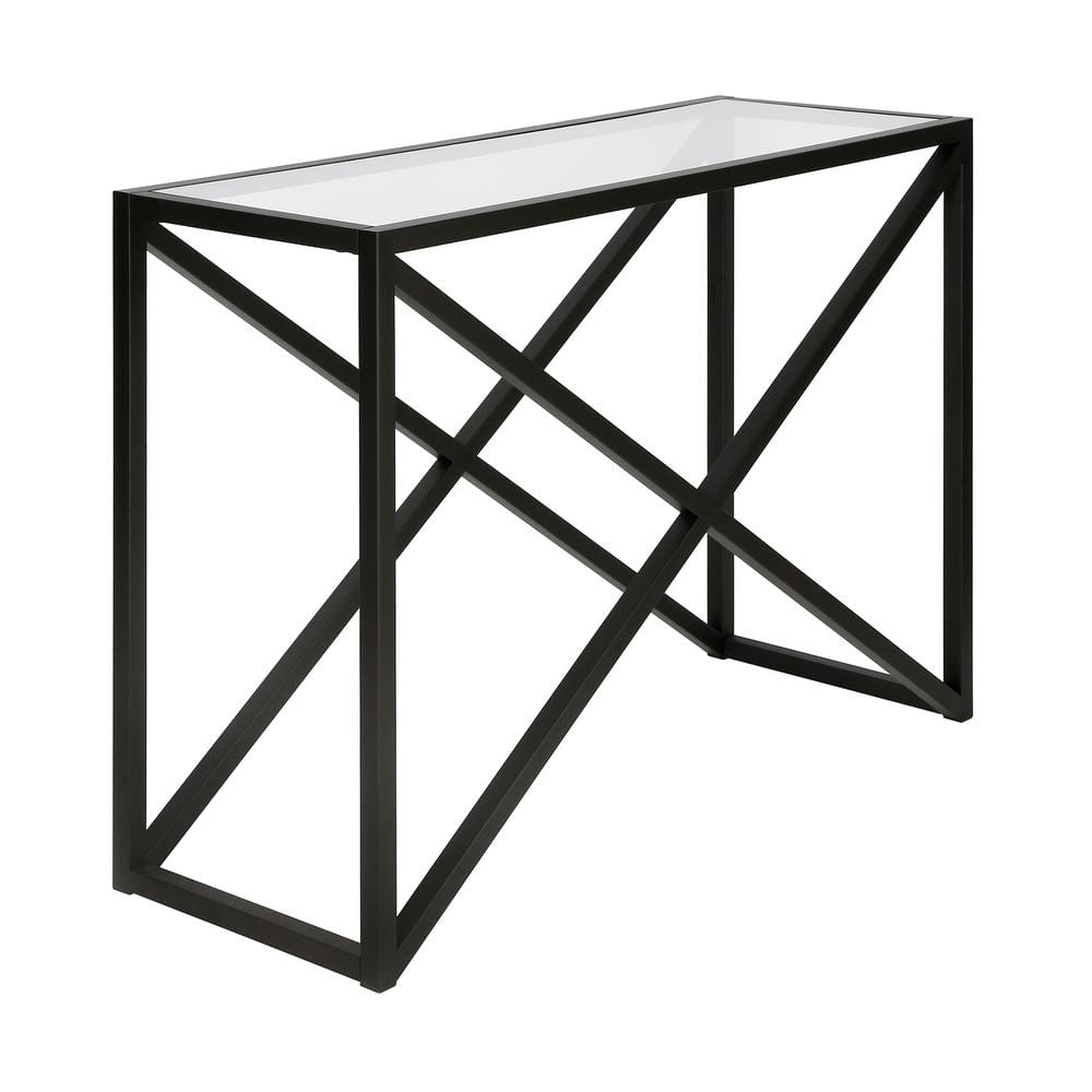Blackened Bronze Rectangular Console Table with Tempered Glass Top