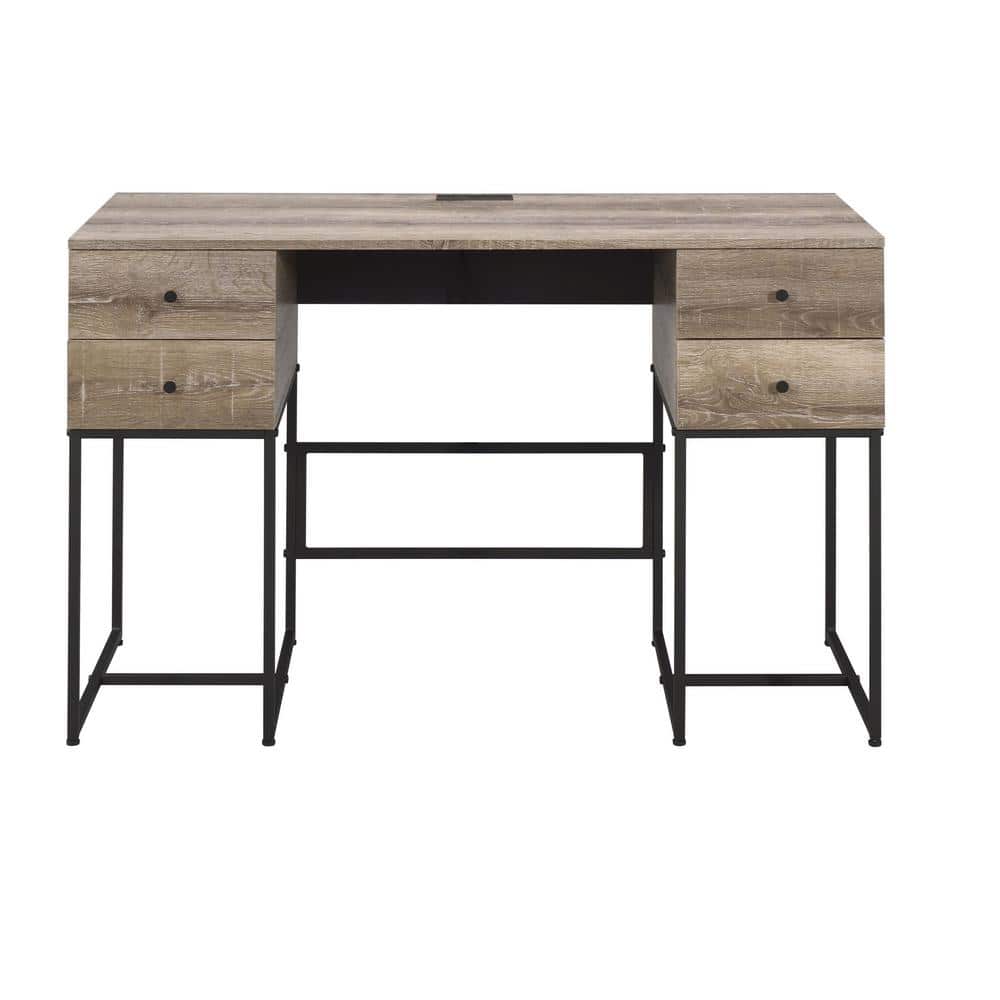 47 in. Brown And Black Writing Desk with Four Drawers