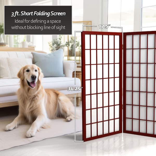 3 ft. Short Window Pane Shoji Screen - Rosewood - 4 Panels