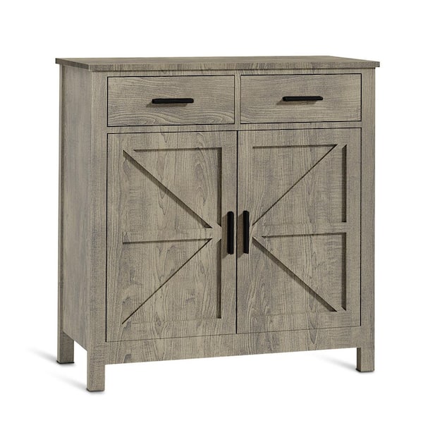 Modern Farmhouse-Style Kitchen Storage Cabinet in Grey: Ideal Coffee Bar with Storage for Multiple Rooms