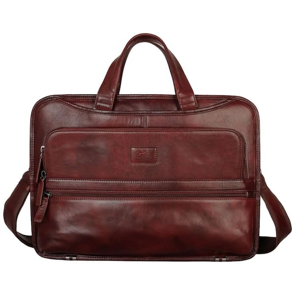 Pelle D'oro Brown Leather Triple Compartment 15.6" Laptop / Tablet Briefcase