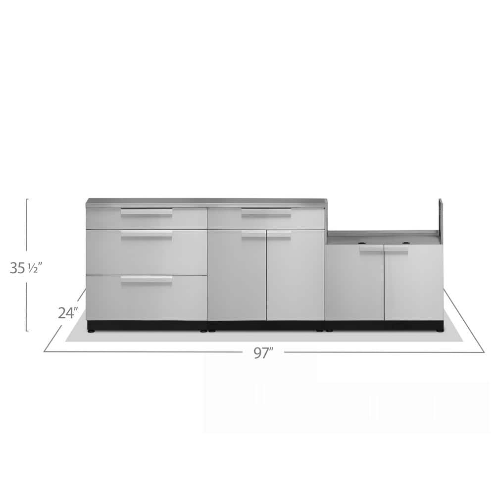 Stainless Steel 4-Piece Outdoor Kitchen Cabinet Set with Countertop and Covers