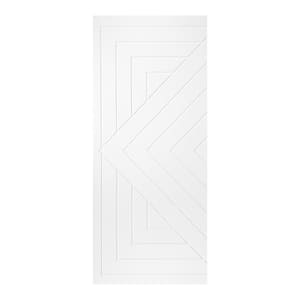 Modern Chevron with Square 30 in. x 80 in. MDF Panel White Painted Sliding Barn Door with Hardware Kit