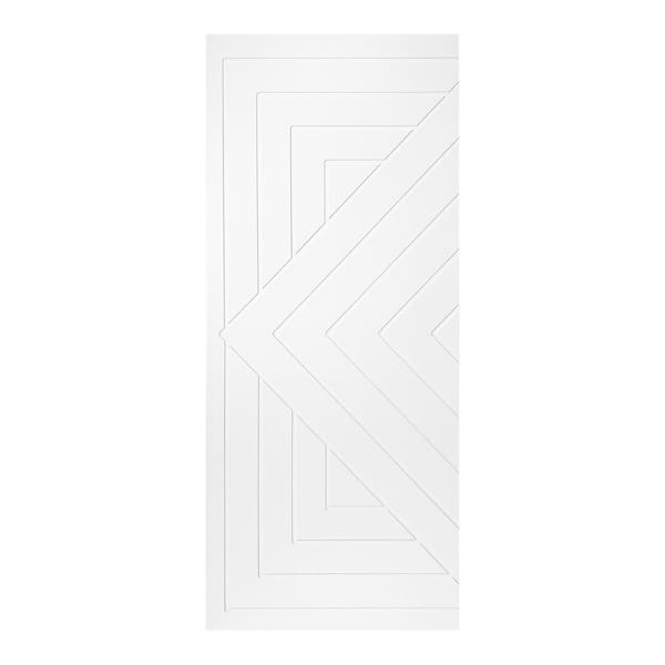 AIOPOP HOME Modern Chevron with Square 42 in. x 96 in. MDF Panel White Painted Sliding Barn Door with Hardware Kit