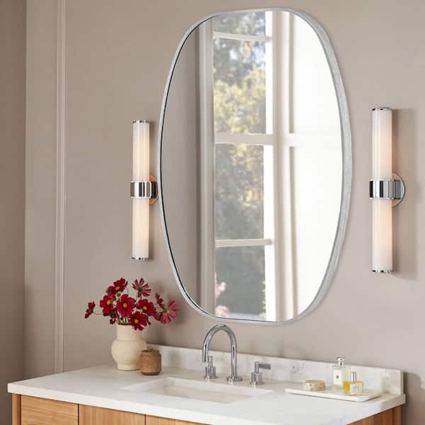 LuxHomez 30 in. W x 40 in. H Silver Oval Wall Mirror Aluminum Frame Vanity Mirror Bathroom Mirror