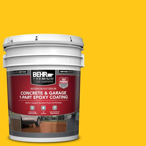 BEHR PREMIUM 5 gal. #P300-7 Unmellow Yellow Self-Priming 1-Part Epoxy Satin Interior/Exterior Concrete and Garage Floor Paint