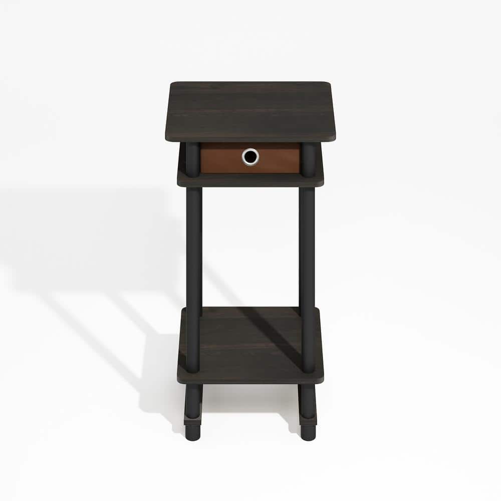 Espresso Wood and Metal Square End Table with Storage