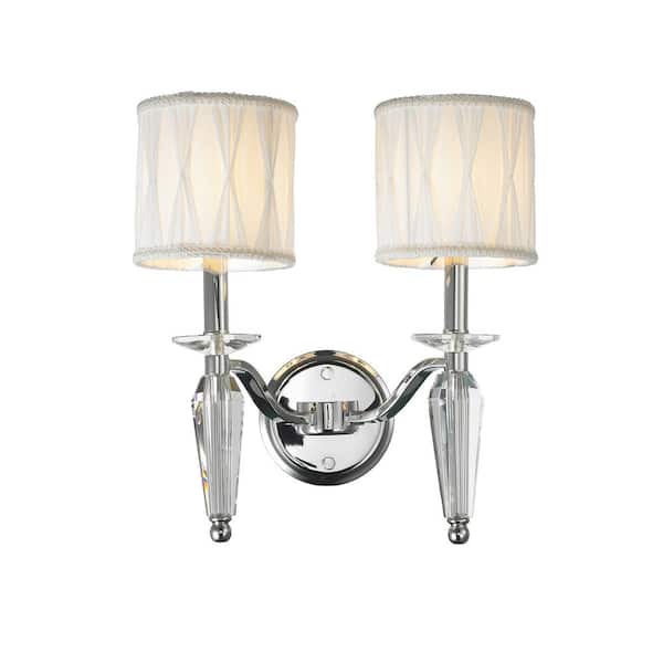 Worldwide Lighting Gatsby collection 2-Light Chrome Clear Crystal Sconce with Shade