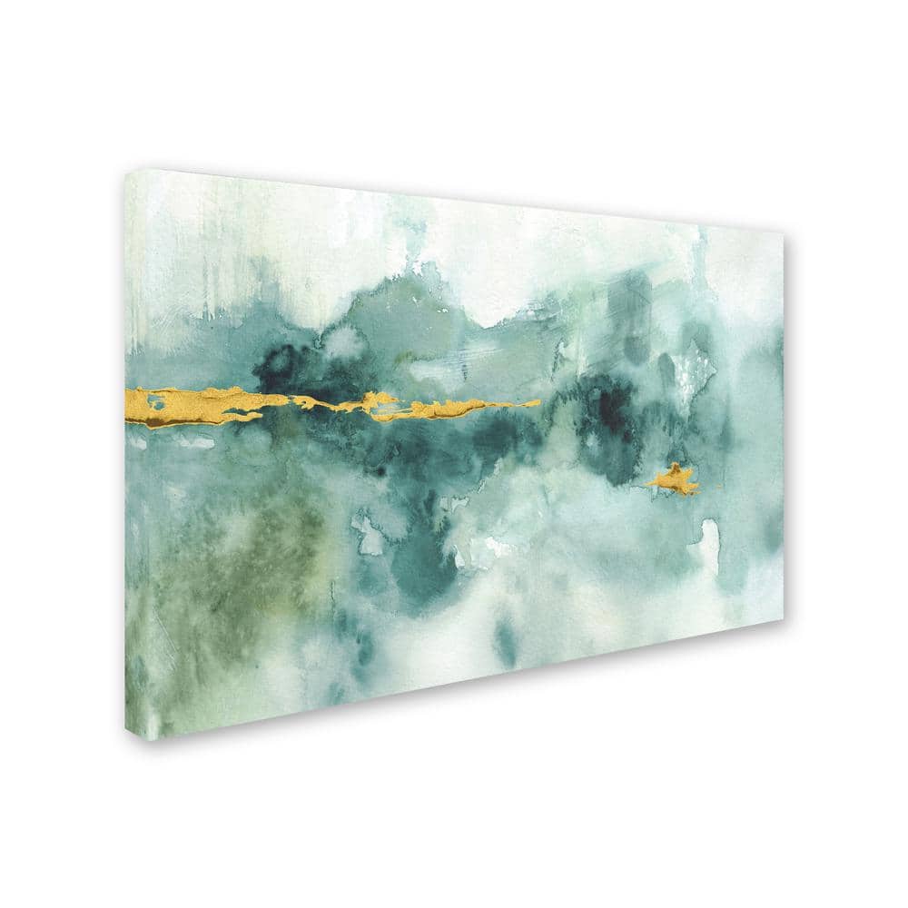 Large Blue and Green Abstract Canvas Art with Gold Streak