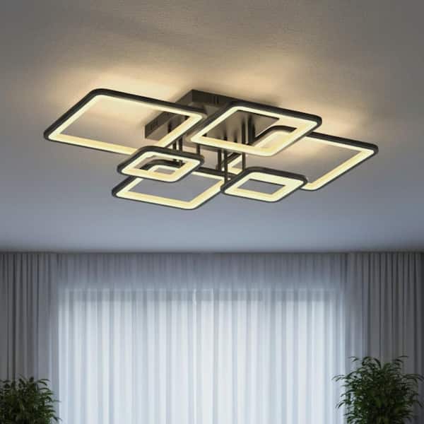 Dimmable Modern 6 Square Flush Mount with Remote Control, LED Ceiling Lights for Bedroom Living Room Kitchen