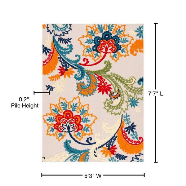 5' X 8' Ivory And Blue Floral Indoor Outdoor Area Rug 5' X 8' Ivory And Blue Floral Indoor Outdoor Area Rug