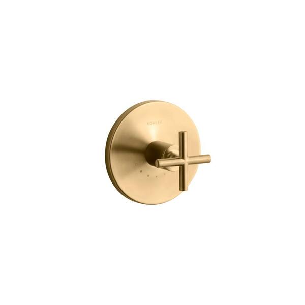 KOHLER Purist 1-Handle Thermostatic Valve Trim Kit with Cross Handle in Vibrant Modern Brushed Gold (Valve Not Included)