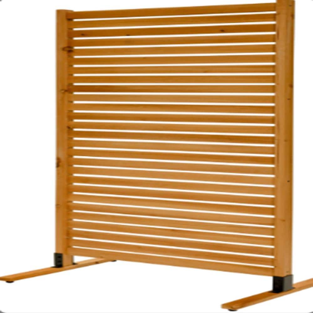 VEIKOUS 5 ft. H x 3.2 ft. W Cedar Wood Flat Top Slatted Panel Privacy ...