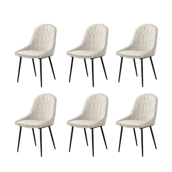 JAYDEN CREATION Calletano Modern Beige Upholstered Water Resistant Dining Chair with Metal Legs Set of 6